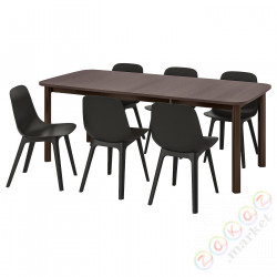 ⭐STRANDTORP / ODGER⭐Таблица и 6 стулья, коричневый/антрацит, 150/205/260 cm⭐ИКЕА-09482985