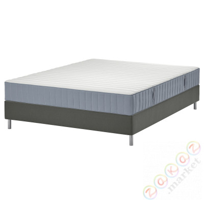 ⭐LYNGOR⭐Континентальная кровать, Valevåg жесткий/светло-синий темно-серый, 160x200 cm⭐ИКЕА-19542677
