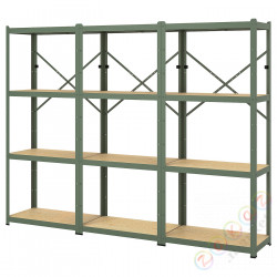 ⭐BROR⭐Книжный шкаф, серо-зеленый/сосновая фанера, 254x40x190 cm⭐ИКЕА-49516144