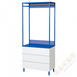 ⭐PLATSA⭐Шкаф открыт3 ящики, белый Fonnes/синий, 80x42x191 cm⭐ИКЕА-39522895