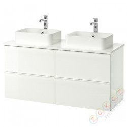 ⭐GODMORGON/TOLKEN / HORVIK⭐Шкаф со столешницей и мойкой 45х32 cm, глянцевый белый/белый Смеситель Brлюдоедund, 122x49x72 cm⭐ИКЕА-19309462