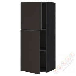 ⭐METOD⭐Навесной шкаф с полками/2 дверь, черный/Кунгсбака антрацит, 40x100 cm⭐ИКЕА-59467398