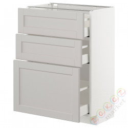 ⭐METOD / MAXIMERA⭐Напольный шкаф с 3 ящики, белый/Lerhyttan светло-серый, 60x37 cm⭐ИКЕА-49274263