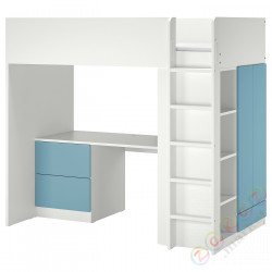 ⭐SMASTAD⭐Кровать-антресоль, белый синий/софисыkiem с3 ящики, 90x200 cm⭐ИКЕА-89542023