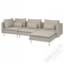 ⭐SODERHAMN⭐Диван 4-пассажир с шезлонгом, Fridtuna светло-бежевый⭐ИКЕА-39449701