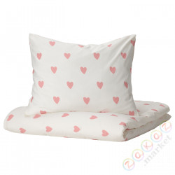 ⭐BARNDROM⭐Poszwa na kołdrę i posвызовka, шаблон сердце белый/розовый, 150x200/50x60 cm⭐ИКЕА-60504366