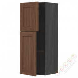 ⭐METOD⭐Навесной шкаф с полками/2 дверь, черныйEnköping/коричневый орех, 40x100 cm⭐ИКЕА-69476482