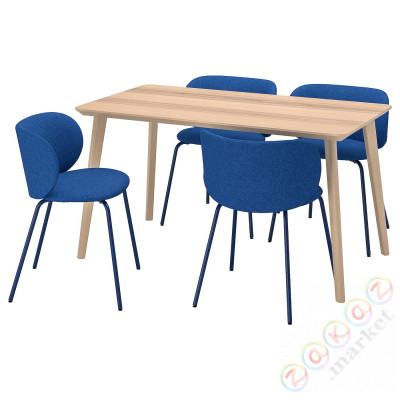 ⭐LISABO / KRYLBO⭐Таблица и 4 стулья, ясеневый шпон/Tonerud синий, 140 cm⭐ИКЕА-99535545