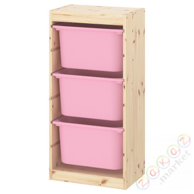⭐TROFAST⭐Книжный шкаф с контейнерами, светлая беленая сосна/розовый, 44x30x91 cm⭐ИКЕА-49335935