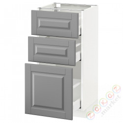 ⭐METOD / MAXIMERA⭐Напольный шкаф с 3 ящики, белый/Bodbyn Серый, 40x37 cm⭐ИКЕА-49052115