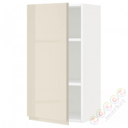 ⭐METOD⭐Навесной шкаф с полками, белый/Voxtorpглянцевый светло-бежевый, 40x80 cm⭐ИКЕА-09469125