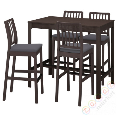 ⭐EKEDALEN / EKEDALEN⭐Барный стол + 4 барный стул, темно коричневый/Хакебо темно-серый⭐ИКЕА-89429512