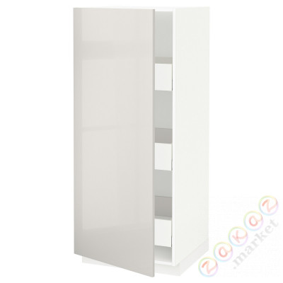 ⭐METOD / MAXIMERA⭐Высокий шкаф с ящики, белый/Ringhult светло-серый, 60x60x140 cm⭐ИКЕА-39361760