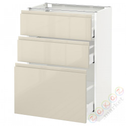⭐METOD / MAXIMERA⭐Напольный шкаф с 3 ящики, белый/Voxtorpглянцевый светло-бежевый, 60x37 cm⭐ИКЕА-49143516