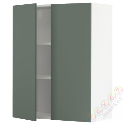 ⭐METOD⭐Навесной шкаф с полками/2 дверь, белый/Bodarp серо-зеленый, 80x100 cm⭐ИКЕА-79462578