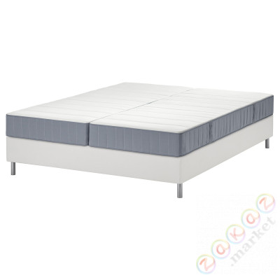 ⭐LYNGOR⭐Континентальная кровать, Vesteröy жесткий/средняя твердость/jasnoсиний белый, 160x200 cm⭐ИКЕА-99553346