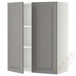 ⭐METOD⭐Навесной шкаф с полками/2 дверь, белый/Bodbyn Серый, 80x100 cm⭐ИКЕА-79463945