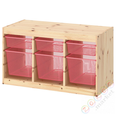 ⭐TROFAST⭐Книжный шкаф с контейнерами, светлая беленая сосна/ярко-красный, 93x44x52 cm⭐ИКЕА-39480857