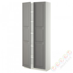 ⭐METOD⭐Высокий шкаф/полки, белый/Bodbyn Серый, 80x37x200 cm⭐ИКЕА-09461389