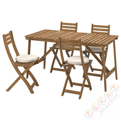 ⭐ASKHOLMEN⭐Таблица +4 складные стулья, сад, темно коричневый/Frösön/Дувхольмен бежевый, 143x75 cm⭐ИКЕА-39530008
