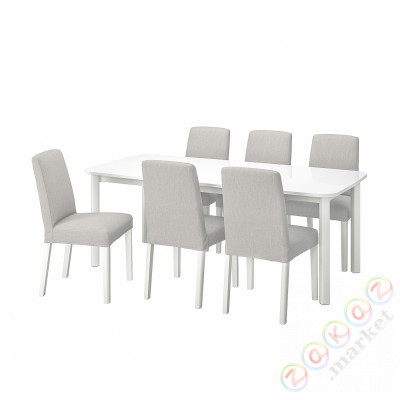 ⭐STRANDTORP / BERGMUND⭐Таблица и 6 стулья, белый/Orsta светло-серый, 150/205/260 cm⭐ИКЕА-39441093