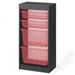 ⭐TROFAST⭐Книжный шкаф с контейнерами, Серый/ярко-красный, 46x30x94 cm⭐ИКЕА-89515086