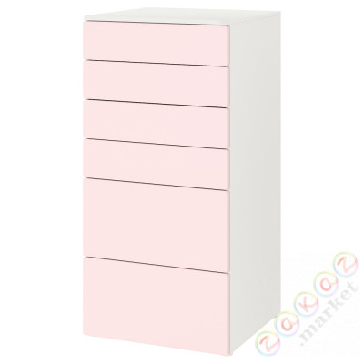 ⭐SMASTAD / PLATSA⭐Комод, 6 ящики, белый/бледно-розовый, 60x57x123 cm⭐ИКЕА-59387679