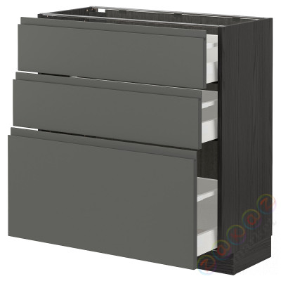 ⭐METOD / MAXIMERA⭐Напольный шкаф с 3 ящики, черный/Voxtorpтемно-серый, 80x37 cm⭐ИКЕА-89311089