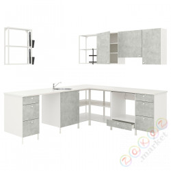 ⭐ENHET⭐Угловая кухня, белый/имитация бетона⭐ИКЕА-49338024