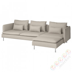 ⭐SODERHAMN⭐Диван 4-пассажир с шезлонгом, Fridtuna светло-бежевый⭐ИКЕА-99502291