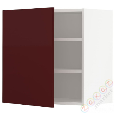 ⭐METOD⭐Навесной шкаф с полками, белый Kallarp/темно-красно-коричневый блеск, 60x60 cm⭐ИКЕА-89469070