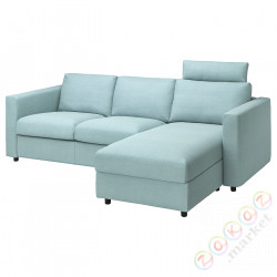 ⭐VIMLE⭐Диван 3-пассажир с шезлонгом, с подголовником Saxemara/светло-синий⭐ИКЕА-99399133