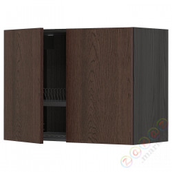 ⭐METOD⭐Навесной шкаф с крылом для сушки/2 дверь, черный/Sinarp коричневый, 80x60 cm⭐ИКЕА-79458538