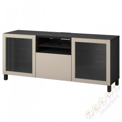 ⭐BESTA⭐Тумба под ТВ с ящики, Черно-коричневый Sindvik/Лаппвикен/Stubbarp светло-серый/бежевый, 180x42x74 cm⭐ИКЕА-39435921