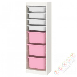 ⭐TROFAST⭐Книжный шкаф с контейнерами, белый/белый розовый, 46x30x145 cm⭐ИКЕА-09533206