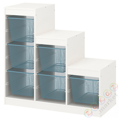 ⭐TROFAST⭐Книжный шкаф с контейнерами, белый/серо-голубой, 99x44x94 cm⭐ИКЕА-09480868