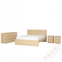 ⭐MALM⭐Zestaw mebli do sypialni 4 шт., дубовый шпон, беленый, 140x200 cm⭐ИКЕА-59495155