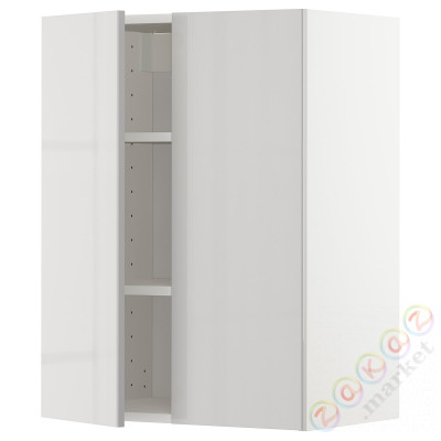 ⭐METOD⭐Навесной шкаф с полками/2 дверь, белый/Ringhult светло-серый, 60x80 cm⭐ИКЕА-09463109