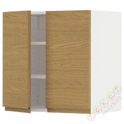 ⭐METOD⭐Навесной шкаф с полками/2 дверь, белый/Voxtorpподражание. дуб, 60x60 cm⭐ИКЕА-99539299