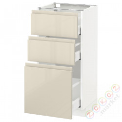 ⭐METOD / MAXIMERA⭐Напольный шкаф с 3 ящики, белый/Voxtorpглянцевый светло-бежевый, 40x37 cm⭐ИКЕА-99143514