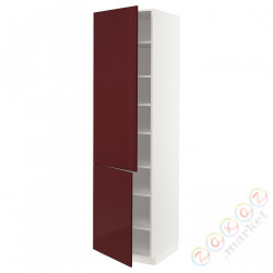 ⭐METOD⭐Высокий шкаф с полками/2Drz, белый Kallarp/темно-красно-коричневый блеск, 60x60x220 cm⭐ИКЕА-09470685