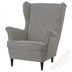 ⭐STRANDMON⭐Кресло Wingback, Виббербо черный/бежевый⭐ИКЕА-20456956