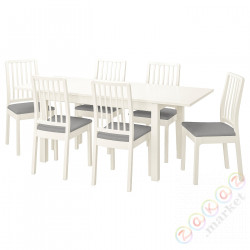 ⭐LANEBERG / EKEDALEN⭐Таблица и 6 стулья, белый белый/Orrsta светло-серый, 130/190x80 cm⭐ИКЕА-09482706