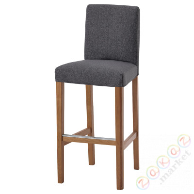 ⭐BERGMUND⭐Барный стул со спинкой, подражание. дуб/Gunnared средний серый, 75 cm⭐ИКЕА-79384670