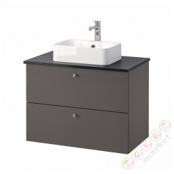 ⭐GODMORGON/TOLKEN / HORVIK⭐Кабинет с umywalką nablatową, Gillburen темно-серый/подражаниеacja черныйgo marmuru Смеситель Brлюдоедund, 82x49x72 cm⭐ИКЕА-09485385