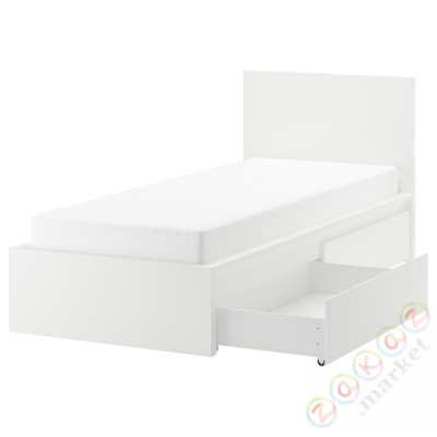 ⭐MALM⭐Каркас кровати с2 контейнеры, белый/Leirsund, 90x200 cm⭐ИКЕА-69032720