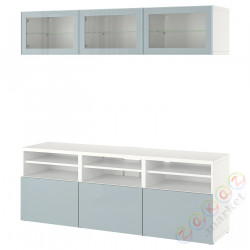 ⭐BESTA⭐Комбинация по ТВ/стаканане дверь, белый Glassvik/Selsviken jasnoсерый-синий, 180x42x192 cm⭐ИКЕА-49421787