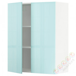 ⭐METOD⭐Навесной шкаф с полками/2 дверь, белый Järsta/блеск светло-бирюзовый, 80x100 cm⭐ИКЕА-09454119