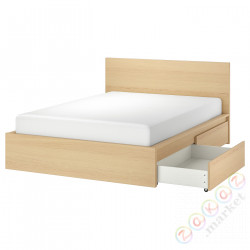 ⭐MALM⭐Каркас кровати с2 контейнеры, дубовый шпон, беленый/Лурёй, 160x200 cm⭐ИКЕА-19176589