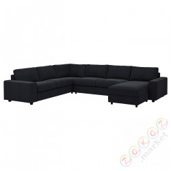 ⭐VIMLE⭐Чехол на угловой диван-кровать, 5 os, с шезлонгом сширокийmi связаныokietnikami/Saxemara черно-синий⭐ИКЕА-49424291